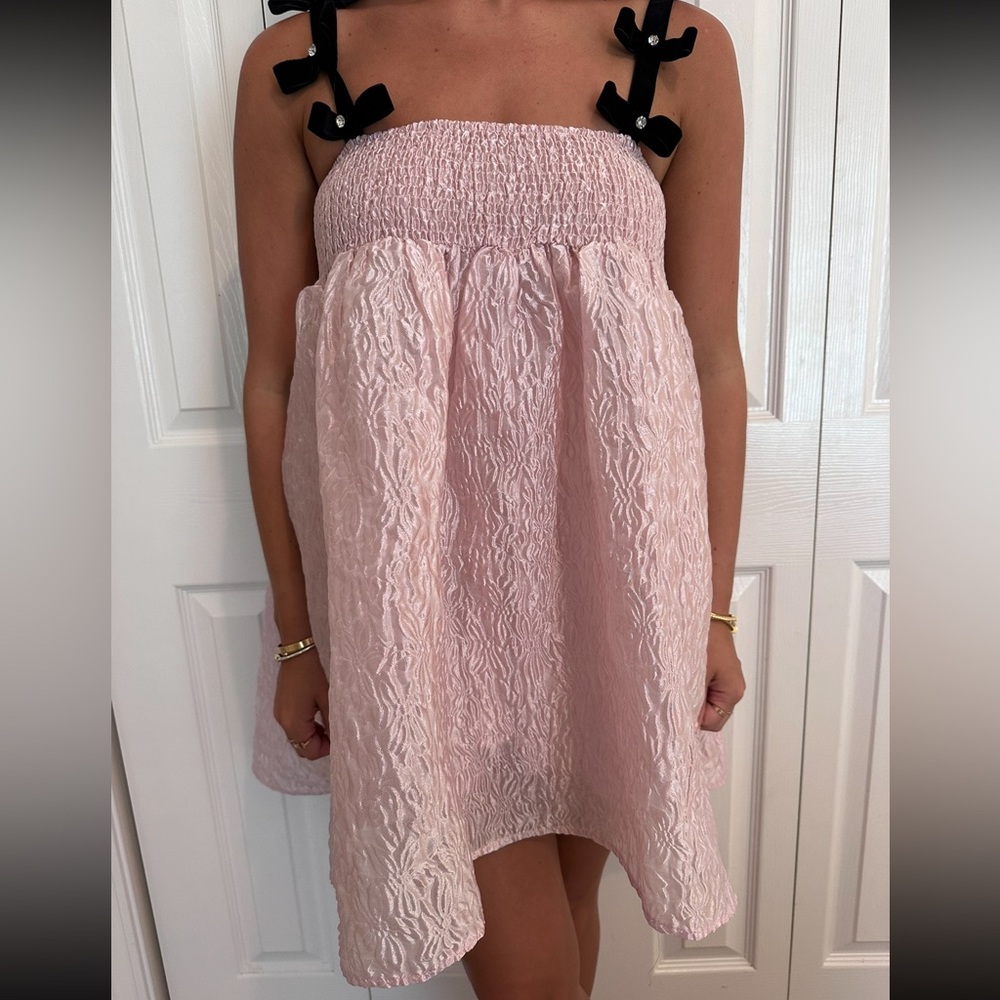 Dream Sister Jane bow strap babydoll mini dress in pink
